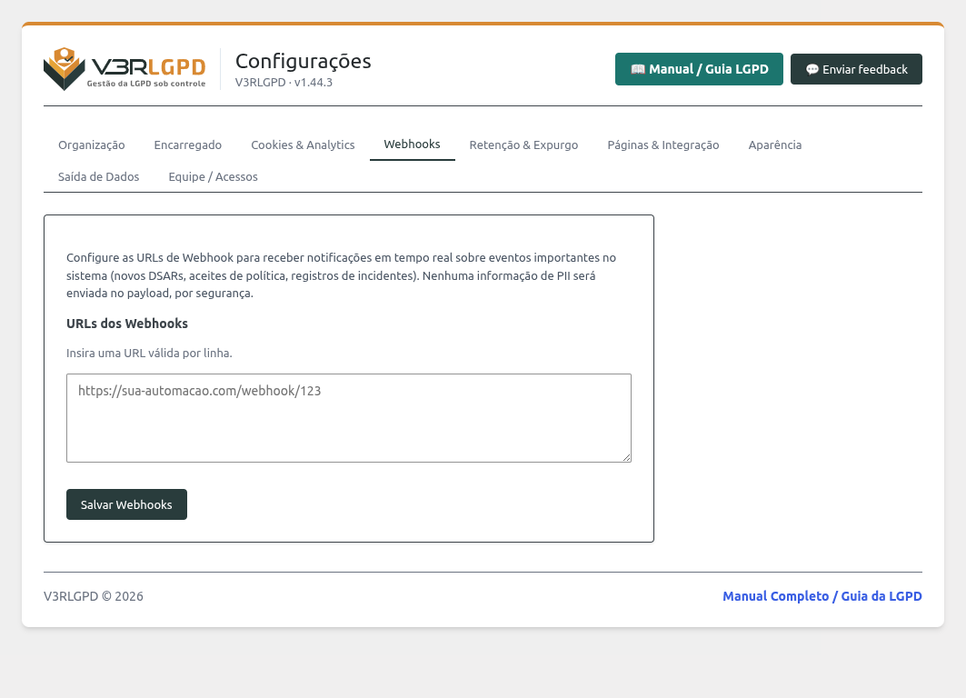 Configuração de Webhooks